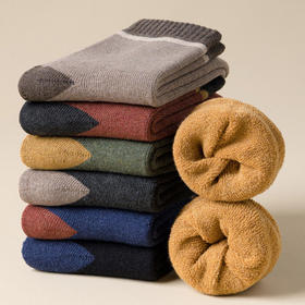 日式无印男士加绒中筒袜良品拼色男款秋冬保暖加绒袜子加厚男袜子