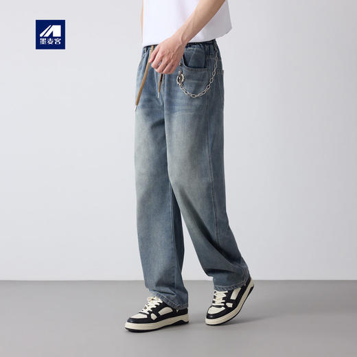 墨麦客男装美式休闲金属装饰牛仔裤2026春新款松紧腰裤子男97370. 商品图0