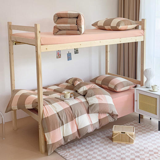 无印纯棉学生宿舍三件套良品床品件套格子纯色单人上下铺0.9床笠 商品图0