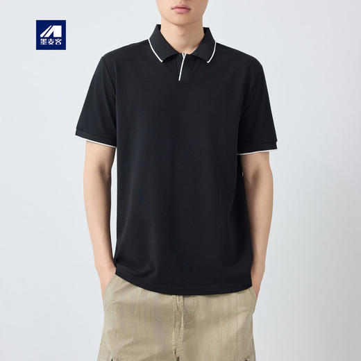 墨麦客男装高智通勤撞色Polo衫2026春季新款小V领男士polo衫75269 商品图0