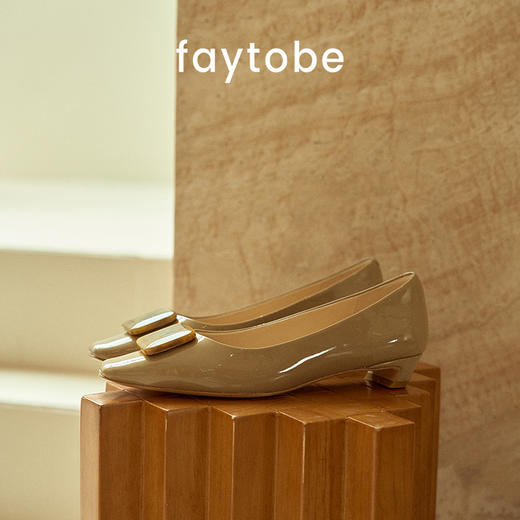 FAYTOBE 方糖漆皮单鞋方头方扣漆皮低跟鞋粗跟浅口单鞋 商品图6