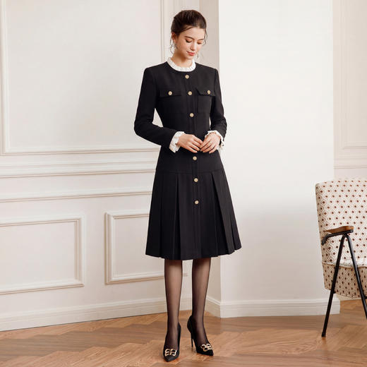 IWY/小香风黑色连衣裙女春季款千金风收腰工装裙小个子法式长裙WQ111 商品图3