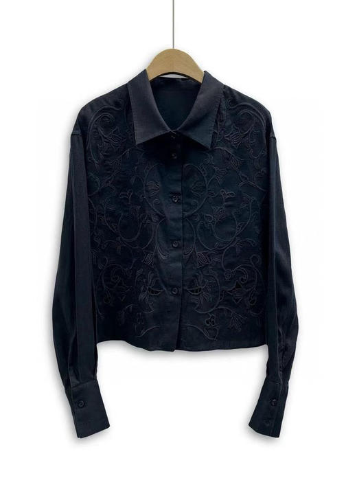 EP雅莹/镂空绣花亚麻上衣。白色。蓝色自己备注号码颜色。 商品图5