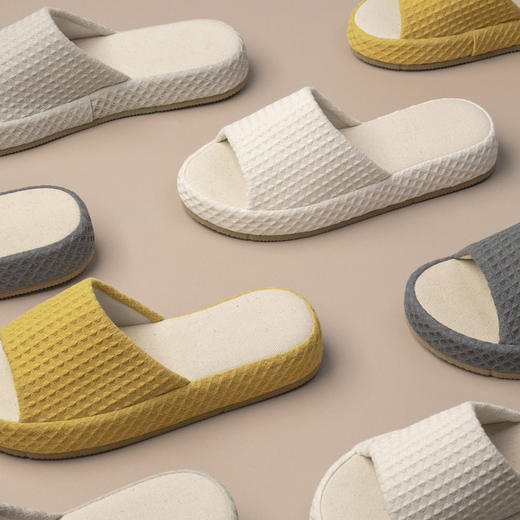 日式无印华夫格拖鞋良品家用布艺拖鞋情侣地板地毯防水拖鞋夏季拖 商品图0