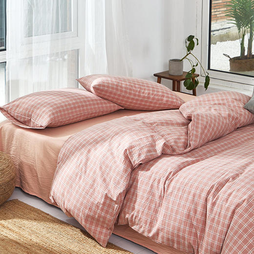 简约日式无印小格纹四件套良品全棉床品套件格子民宿酒店件套纯棉 商品图1