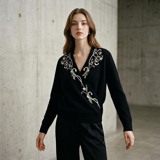 King Deer/鹿王秋冬新款女式V领长袖羊绒衫L805574 商品图9