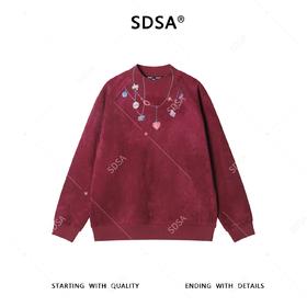 SDSA男士秋冬新款痞帅男装简约植绒领口印花设计圆领卫衣百搭时尚