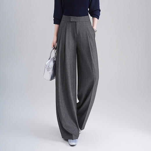 「高货rg」全新升级【铂金会员201/天猫269/差价68】(14601)洛诗琳气质百搭阔腿裤2026春季高级感斜插口袋休闲西装裤 商品图0