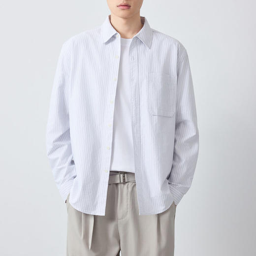 墨麦客男装高智通勤条纹衬衫男2026春季新款牛津纺全棉衬衣50365. 商品图1