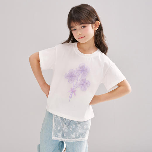 笛莎/Deesha 【松饼熊】2026年夏季新款女童索罗那原纱防晒凉感短袖T恤 商品图1