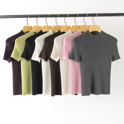 【高品质私服】【60支精纺羊毛半高领短袖】春夏贴身穿软糯不闷，微光若隐若现，基础款也显贵气YS88159【仅限签收48小时内退换】-CC 商品图0