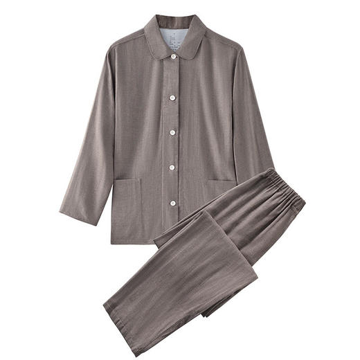 日式无印纯色家居服良品全棉双层纱睡衣简约家居服套装男女情侣款 商品图1