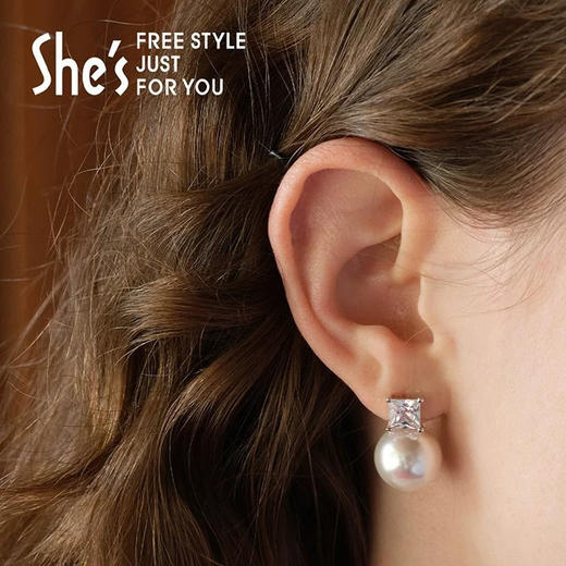 shes茜子方钻贝珠珍珠耳钉030602 商品图0