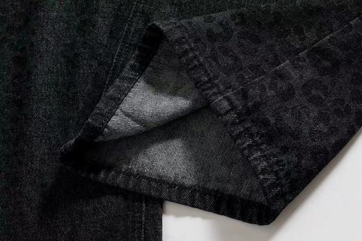 F030680做旧黑灰色高腰设计豹纹慵懒阔腿牛仔裤 商品图12