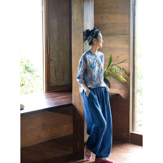 牧衣游原创 汉麻休闲长裤女新款宽松柔软禅意百搭松紧腰长裤 茶午 商品图1