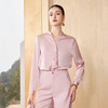IWY/优雅通勤风粉色缎面长袖衬衫女V领荷叶边职场高级感上衣B523 商品缩略图0