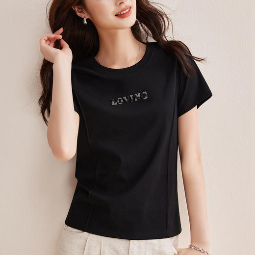 「自j」全新升级【铂金会员146/天猫189/差价43】(00058)洛诗琳气质丝光棉T恤2026春夏新款百搭时尚减龄显瘦T恤女 商品图1