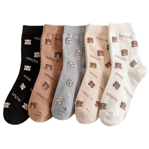 日式无印西川棉袜良品女士中筒袜卡通小熊袜子女款秋冬袜休闲袜女 商品图0