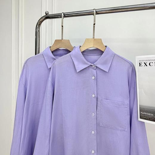 F0306102早春新款天丝亚麻香芋烟熏紫色长袖衬衫 商品图2