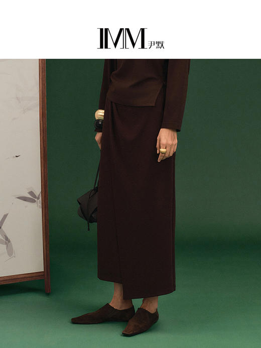 尹默隐形斜开衩腰部抽皱长半裙 商品图1