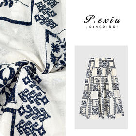 PanYiXiu/潘依绣100%棉复古刺绣镂空印花松紧腰显瘦半身裙 H2601