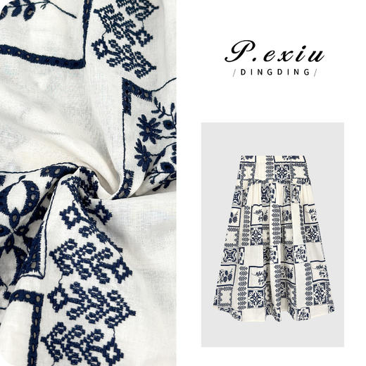 PanYiXiu/潘依绣100%棉复古刺绣镂空印花松紧腰显瘦半身裙 H2601 商品图0