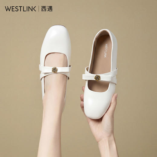 西遇玛丽珍鞋女2026春季新款一脚蹬浅口山茶花修饰交叉带软底单鞋V0166243 商品图2