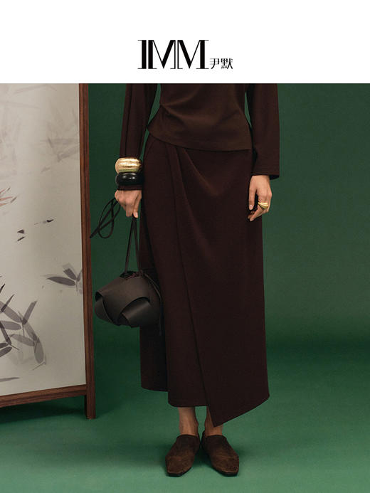 尹默隐形斜开衩腰部抽皱长半裙 商品图0