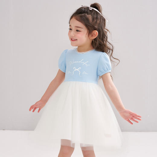 笛莎/Deesha 【松饼熊】2026年夏季新款女童小童甜美时尚网纱拼接针织连衣裙 商品图0