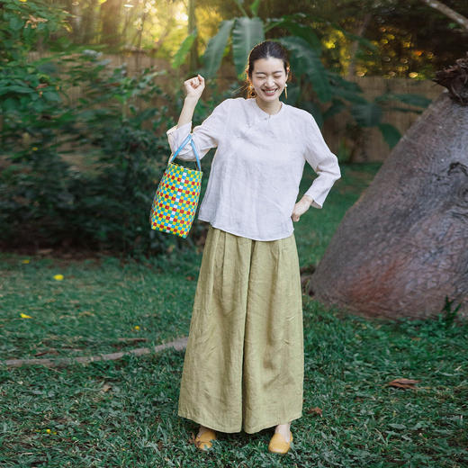 特绽放137朵/春叙*色织亚麻条纹立领斜襟新中式衬衫女春文艺小衫 商品图2