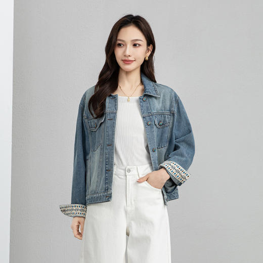 「高货xg」全新升级【铂金会员284/天猫379/差价95】(01253)洛诗琳气质休闲牛仔外套2026春季摩登复古翻领短上衣女 商品图2