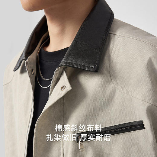 墨麦客巴恩风扎染做旧外套男2026春季新款撞色宽松男士夹克81386. 商品图3