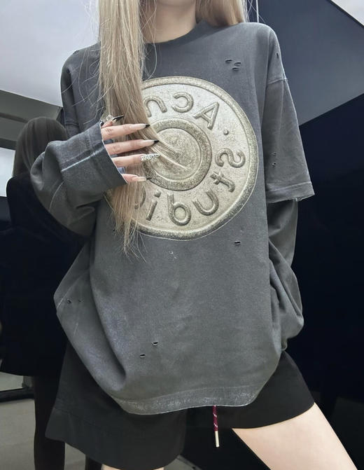 ACNE徽章全喷砂数码印花假两件长袖 商品图6