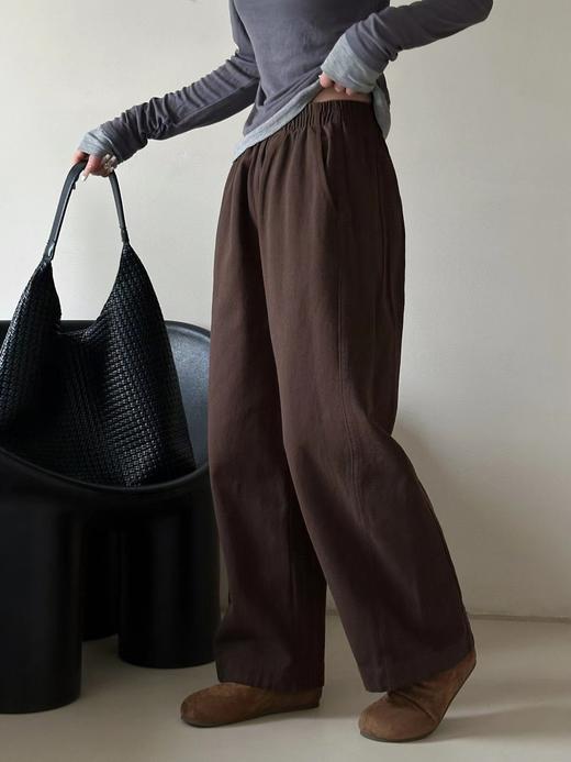 F030673水洗棉阔腿工装裤女遮肉显瘦松紧高腰直筒裤 商品图5