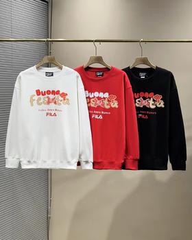 F0306125情侣套头卫衣精梳棉面料26春新年男女同款红色上衣