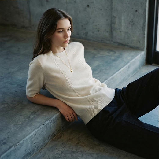 KINGDEER/KD“简约风”毛衣中袖宽松美式圆领百搭羊绒衫L805506经典基本款/气质款鹿王 商品图13