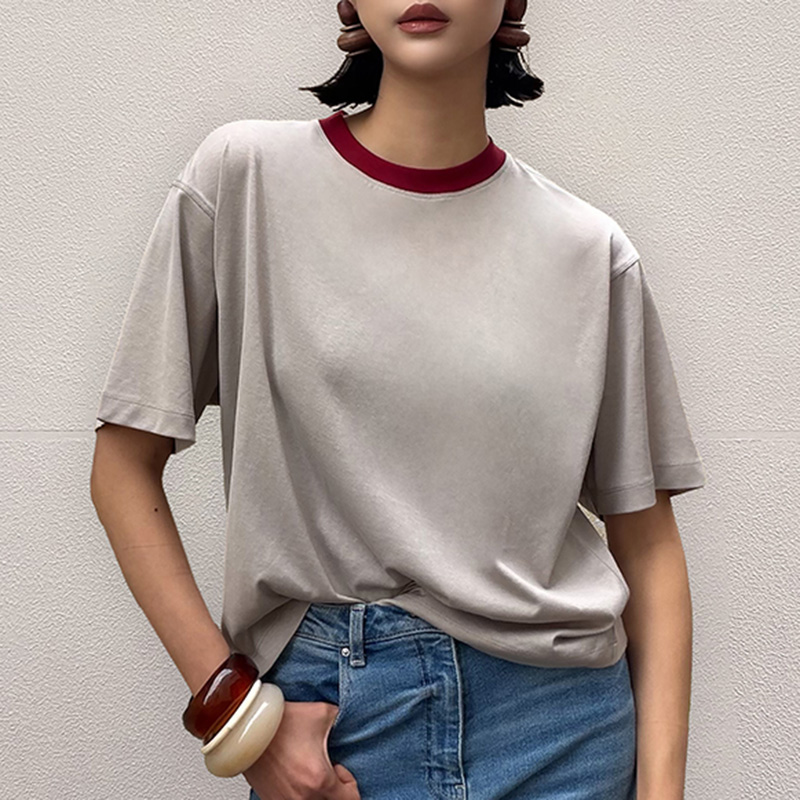 撞色红领短袖T恤  亲肤透气 简约