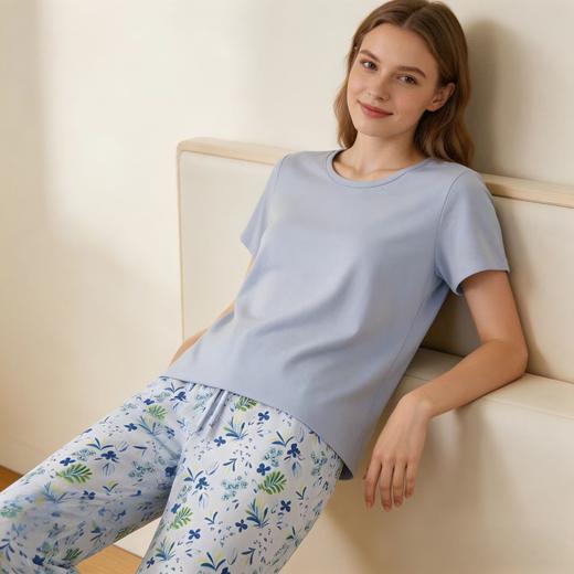 【32S棉莫单面】SCHIESSER德国舒雅女棉加莫代尔单面布面料轻薄舒适亲肤家居短袖七分裤套装 最大尺码XXL 31/26912H 商品图4