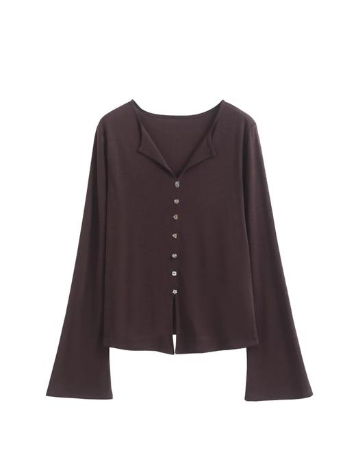 F030607慢氧时光天丝醋酸羊毛贝壳修身V领喇叭袖打底衫 商品图8