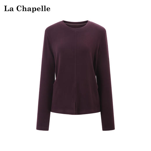 天猫同步【双面绒/高弹】拉夏贝尔/La Chapelle微胖MM必入！圆领前开叉微收腰设计简约通勤感打底衫 商品图1