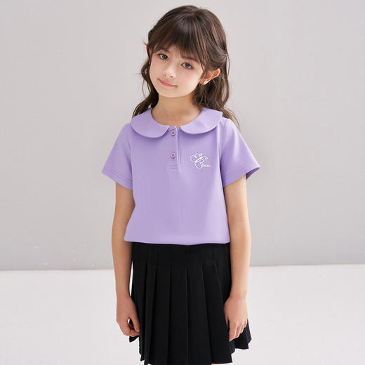 笛莎/Deesha 【松饼熊】2026年夏季新款女童甜美学院风娃娃领短袖T恤 商品图3