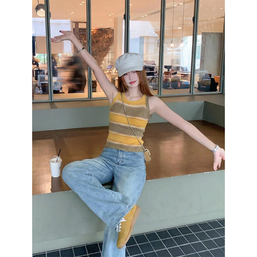 <曾小咸推荐>韩系黄拼咖挂脖无袖针织背心 商品图4