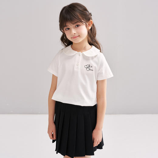 笛莎/Deesha 【松饼熊】2026年夏季新款女童甜美学院风娃娃领短袖T恤 商品图0