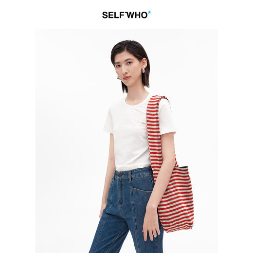 SELFWHO压褶条纹毛织包（大号） 商品图1