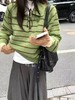 F030665韩系可爱绿色条纹宽松微短款针织Polo衫 商品缩略图6
