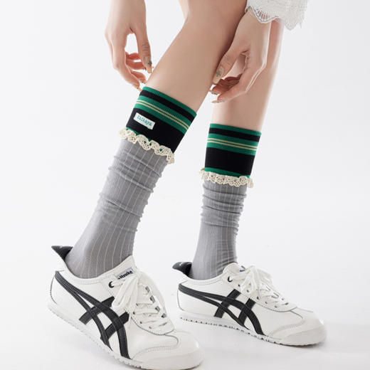 2双一组！26春新款小腿袜 横竖条、蕾丝花边、创意字母点缀 轻薄透气网眼、修饰腿部线条~ 商品图5