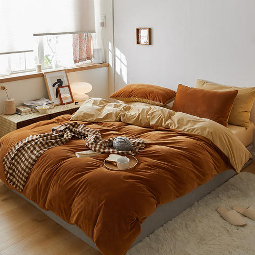 日式无印天鹅绒双拼四件套良品秋冬保暖绒布四件套秋冬4件套-双拼 商品图1