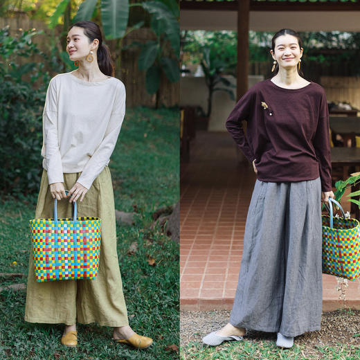 特绽放128朵/斜裁花纱T*桑蚕丝棉花纱一字领不对称下摆长袖T恤女 商品图2