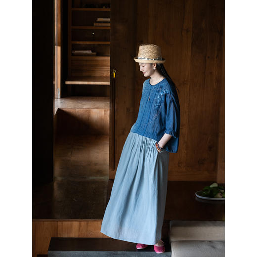 牧衣游原创 亚麻混纺半身裙新款轻薄百搭宽松文艺a字半裙 椿山 商品图1