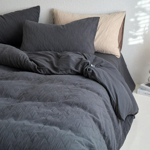 日式无印全棉双层纱提花四件套良品纯色柔软亲肤床品套件纯棉床品 商品图4